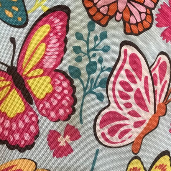 Lily Bloom Butterfly Print Crossbody Bag Tan Trim Pink Lining Pockets 10" x 9" - Picture 12 of 16